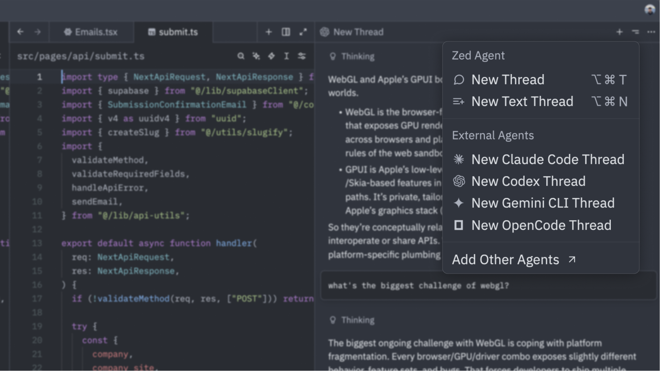 Multiple external agents in Zed made available by ACP.