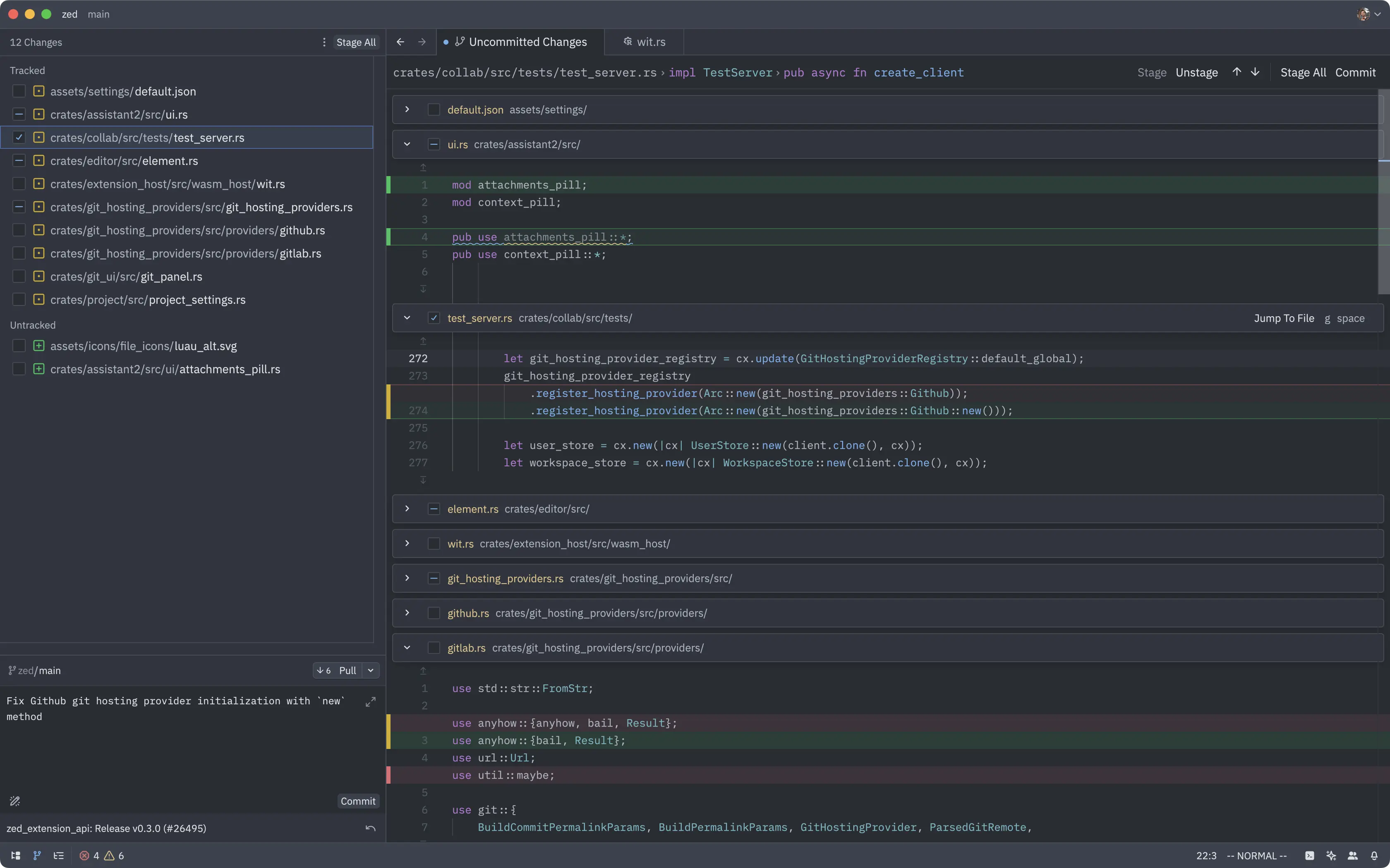 Zed's Git Panel and Editable Diff View