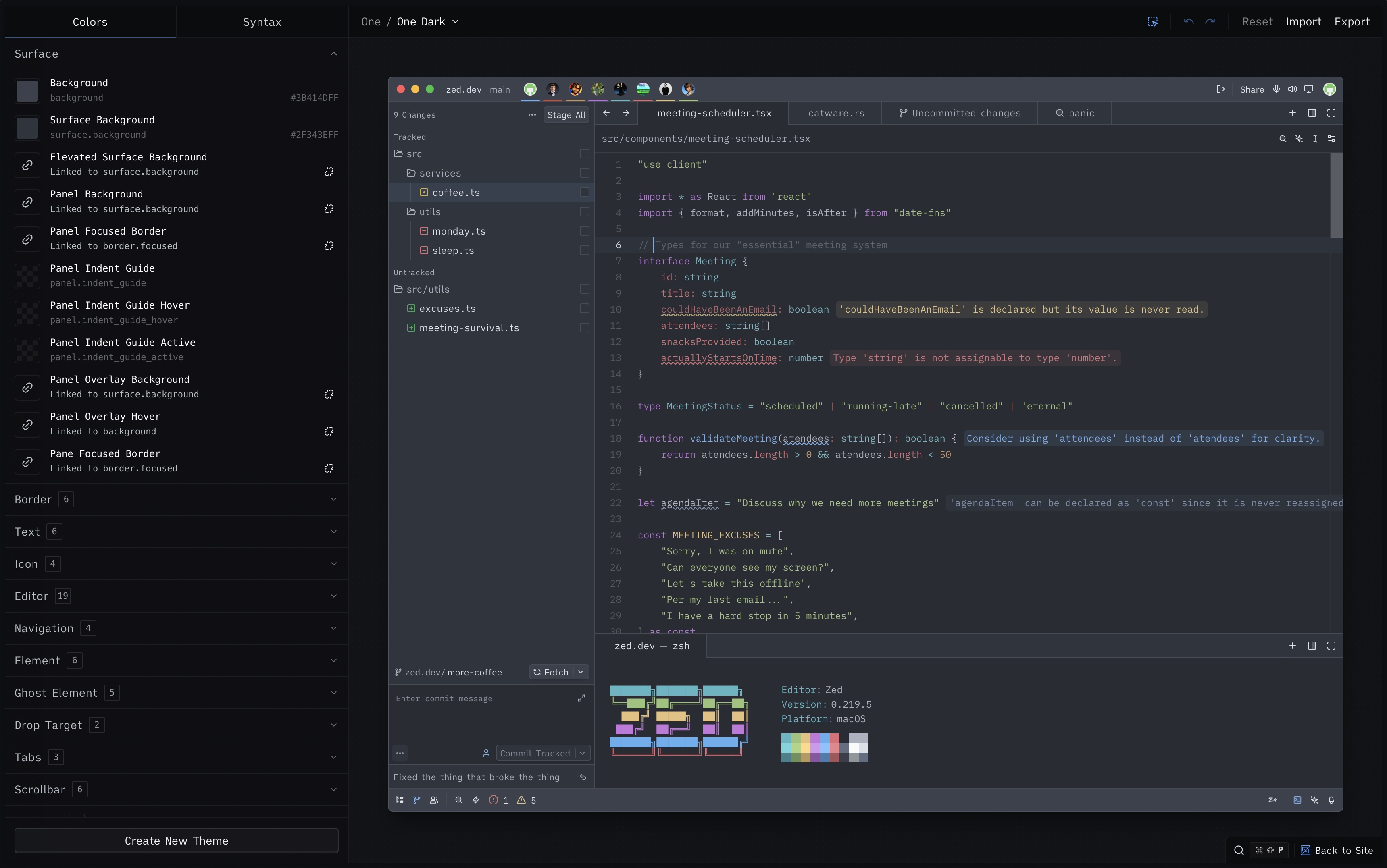 Theme Builder preview showing the visual editor interface