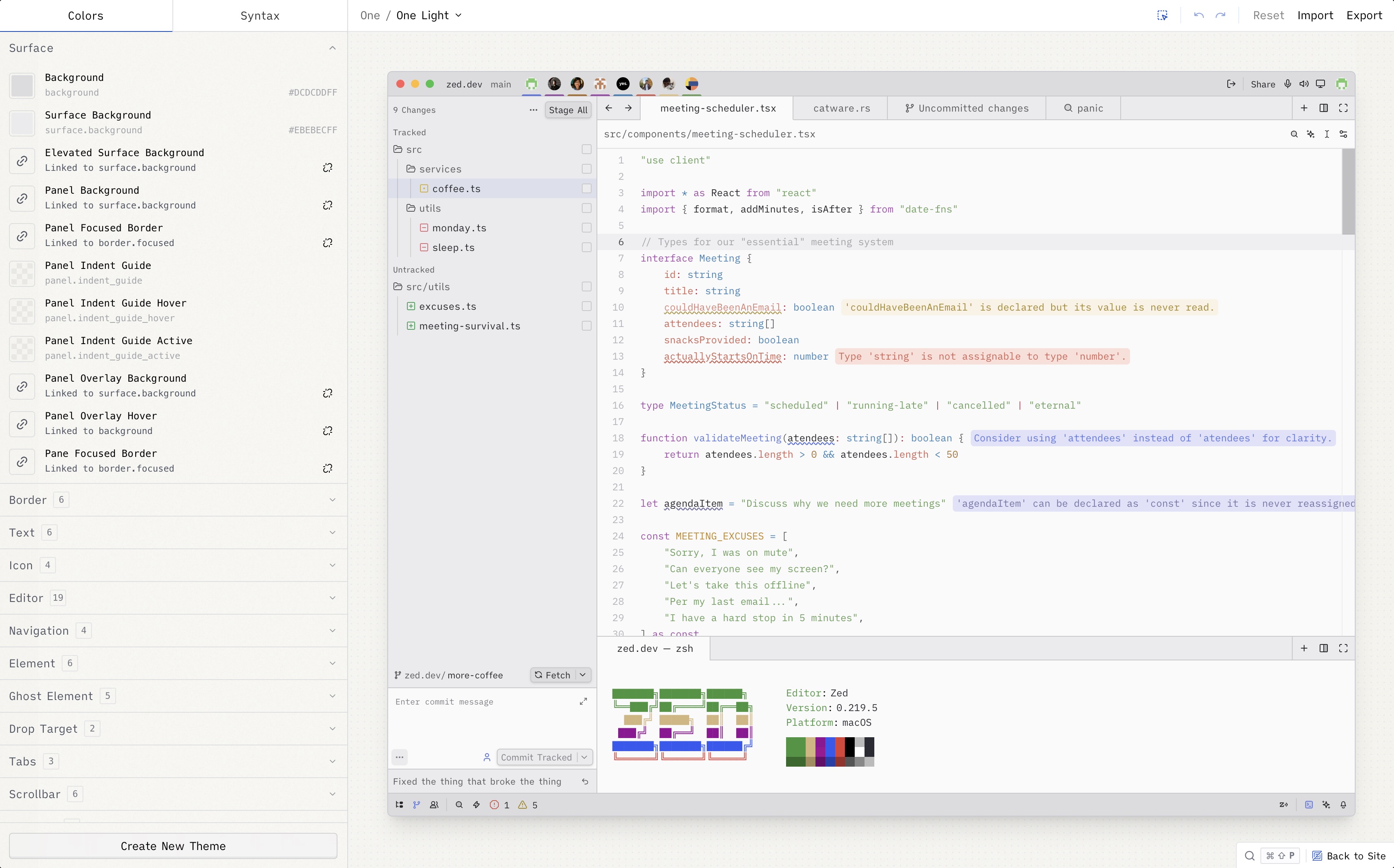 Theme Builder preview showing the visual editor interface